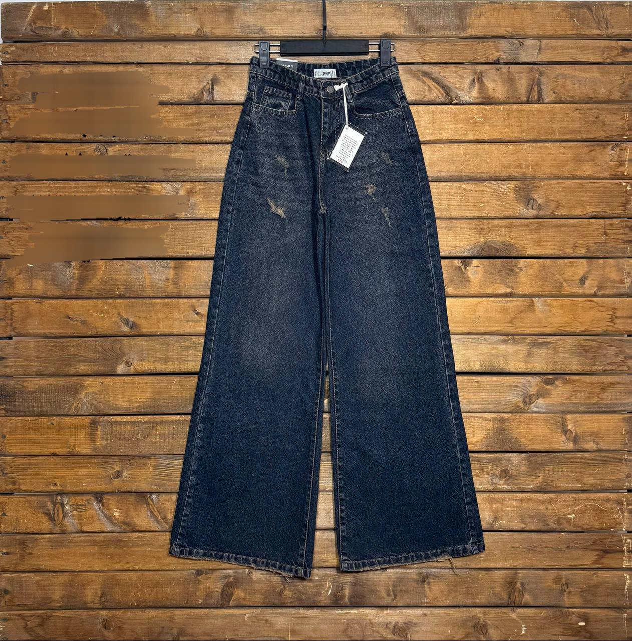 شلوار جین مدل نیم بگ رنگ سرمهای کثیف شور